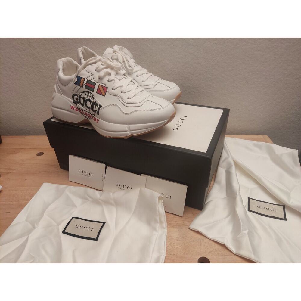 Gucci Wmn Auth 10 US 40‎ EU Rhyton Worldwide White Leather Sneakers